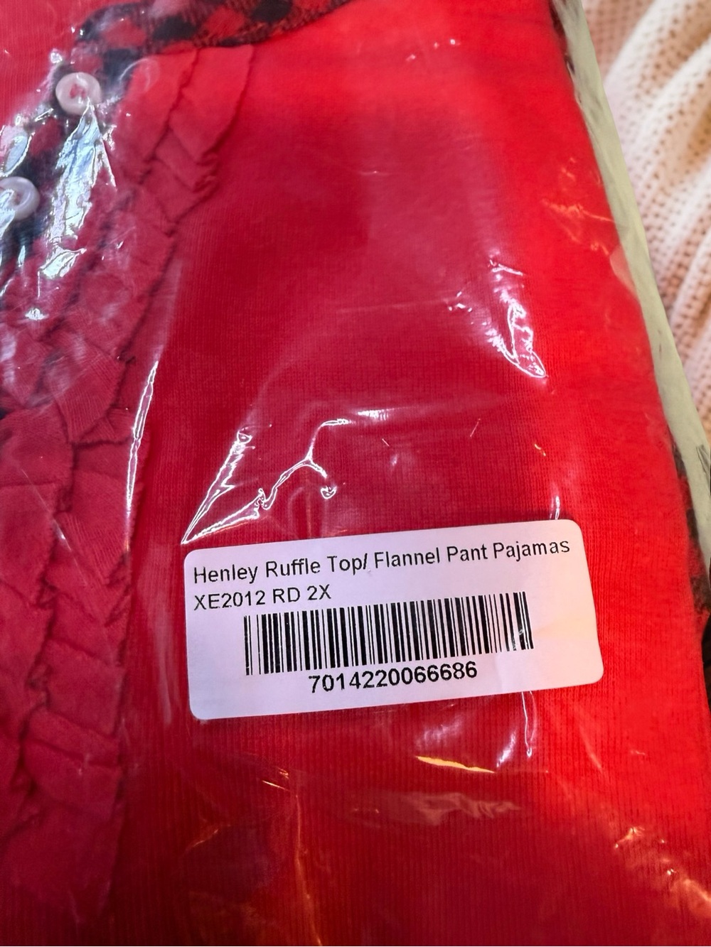 Red Ruffle Henley Pajama Set by Metropolitan - Picture 5 of 6